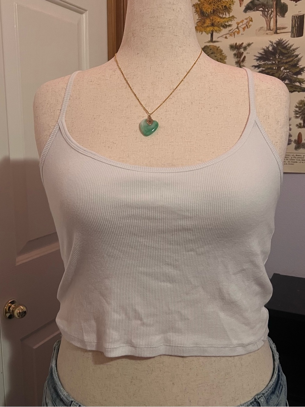 Women's White Ribbed Cropped Camisole Tank - With built in support